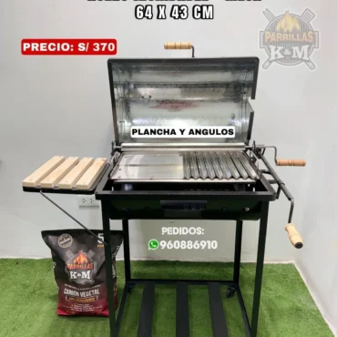 Parrilla Cilíndrica con Plancha de Acero Inoxidable + Mesa 64 x 43cm