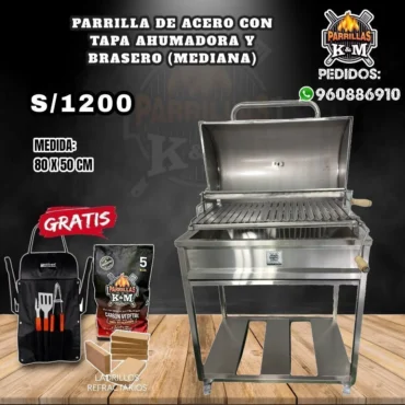Parrilla de Acero con Tapa Ahumadora y Brasero (medina)