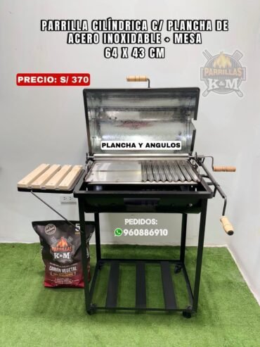 parrilla999123e Parrilla Cilíndrica con Plancha de Acero Inoxidable + Mesa 64 x 43cm - Imagen 1